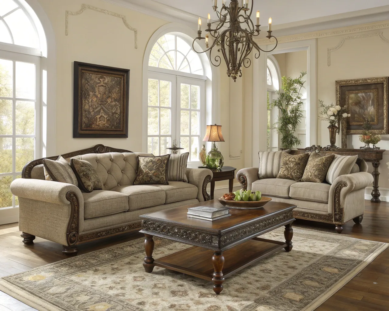 Elegant home staging av ett vardagsrum